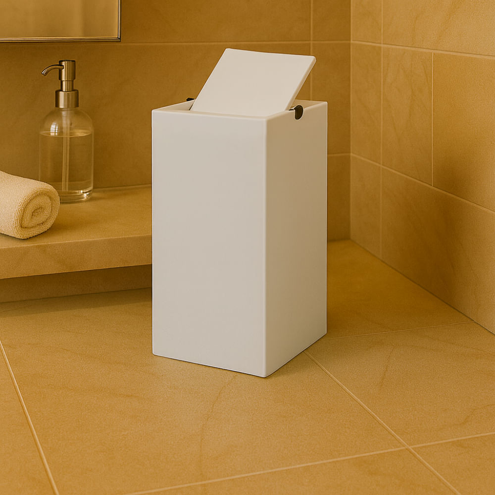 Lixeira Eixo Quadrado Grande Branco Banho Mais